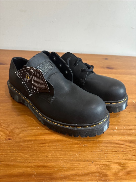 Dr. Martens Other - Dr. Martens  Steel Toe Black Leather Loafers with Yellow Stitching Men’s Size 11